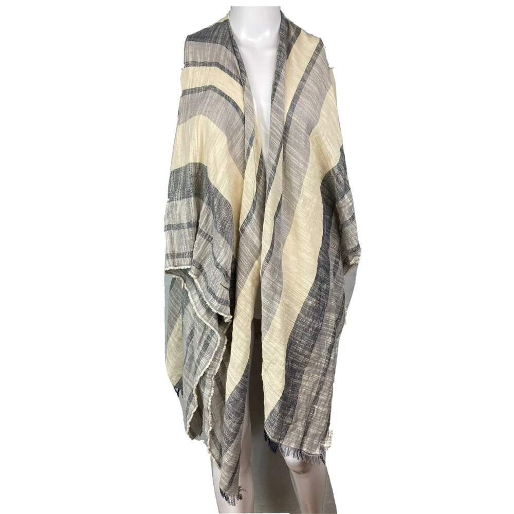 Universal Thread Shawl Wrap Womens Sz OS Ivory Blue Striped Woven‎ Cotton